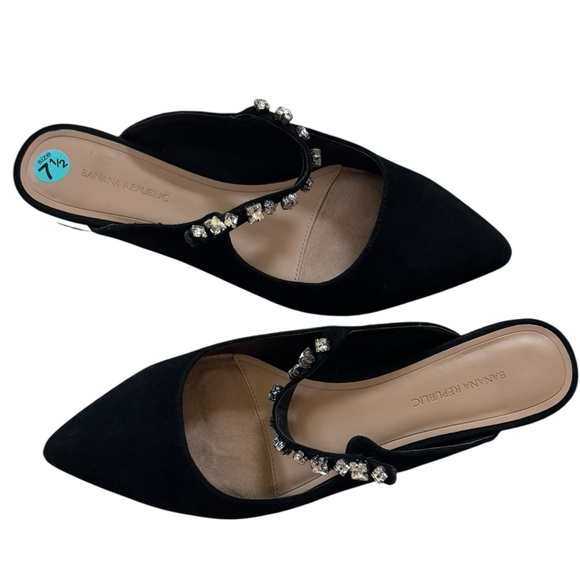 Banana Republic Embellished Strap Suede Mule pointed toe mirrored heel black 7.5 - Picture 13 of 14